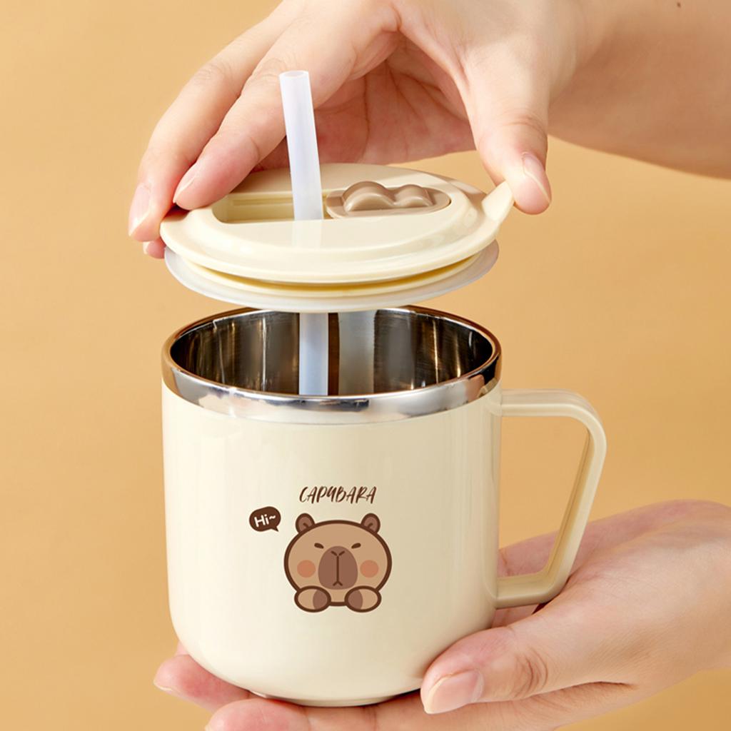 316 Stainless Steel Thermos Mug For Kids Capybara Portable Leak-proof Double Wall Insulated Milk Coffee Cup With Straw&Handle