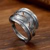 Fashion Unique Design Feather Opening Adjustable Metal Ring Men And Women Retro Trend Couple Jewelry Gift