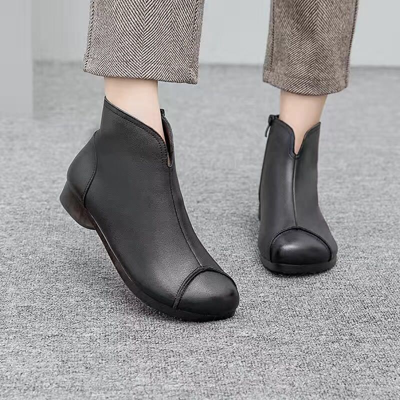 Женские кожаные ботинки в винтажном стиле, плоские ботинки из мягкой коровьей кожи, женские ботинки с молнией спереди, ботильоны zapatos mujer, женские ботинки