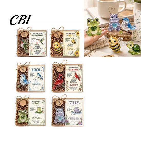 Unique Office Desk Accessories Emotional Support Glass Animal Gift, Cute Pocket Hug Hummingbird, Turtle, Miniature Keepsakes Frog, Bee with