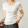 Women's Slim Fit Summer Ribbed Cotton Short-Sleeve Tee - Fashionable, Lightweight, Age-Reducing