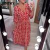 JPNTKY Модные летние весенние повседневные платья с рукавом 3/4 и V-образным вырезом