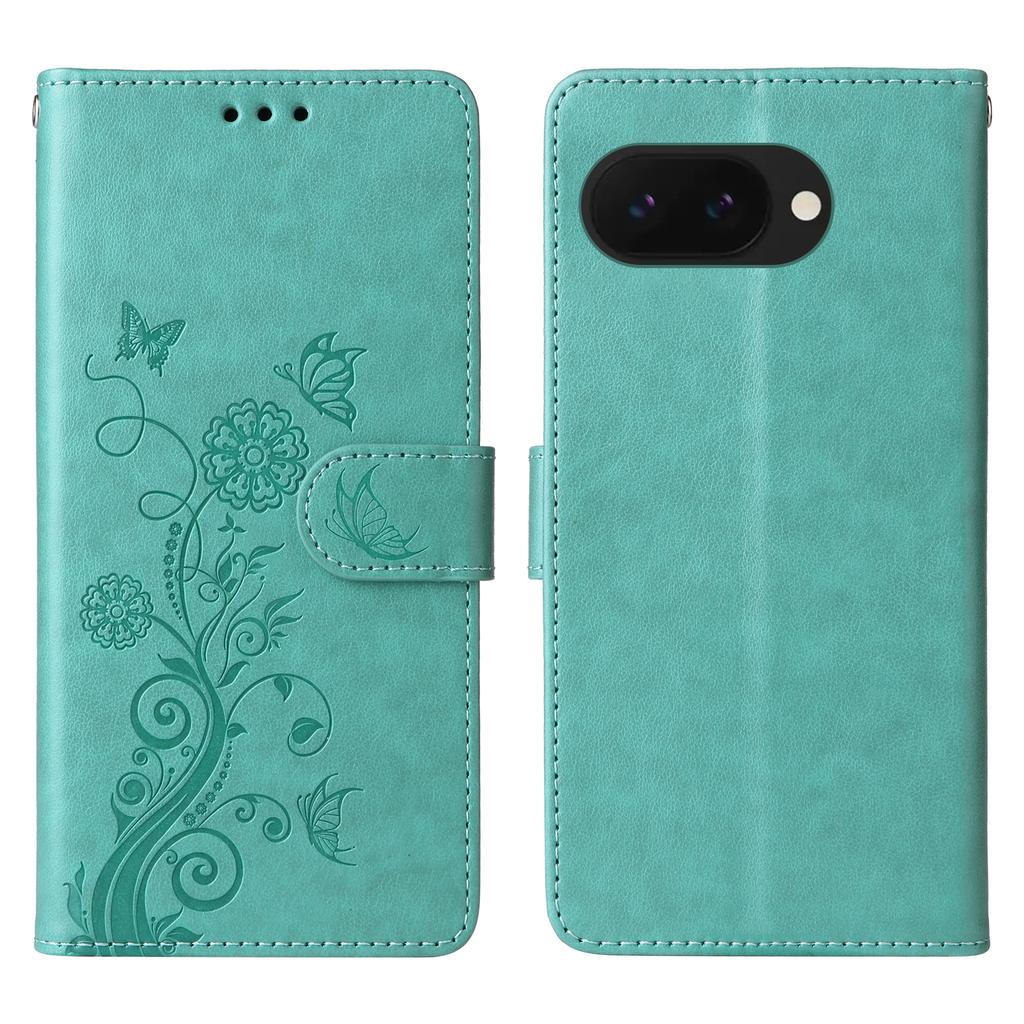 For Google Pixel 9a Leather Case Butterfly Floral Imprint Wallet Stand Cover