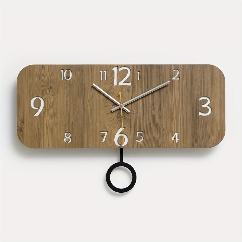 Бесшумные настенные часы с маятником Современный прямоугольный дизайн, Жирные желтые цифры на черных стрелках, Работают от батарейки AA (не входит в комплект) для гостиной,