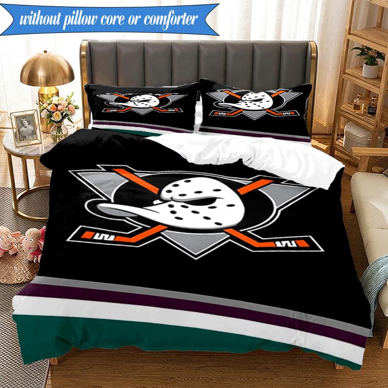 3PCS Anaheim Ducks Hockey Team Bedding Set 2D Printing (Includes 1 Duvet Cover + 2 Pillowcases Coreless), Bedroom decor,Fan gift
