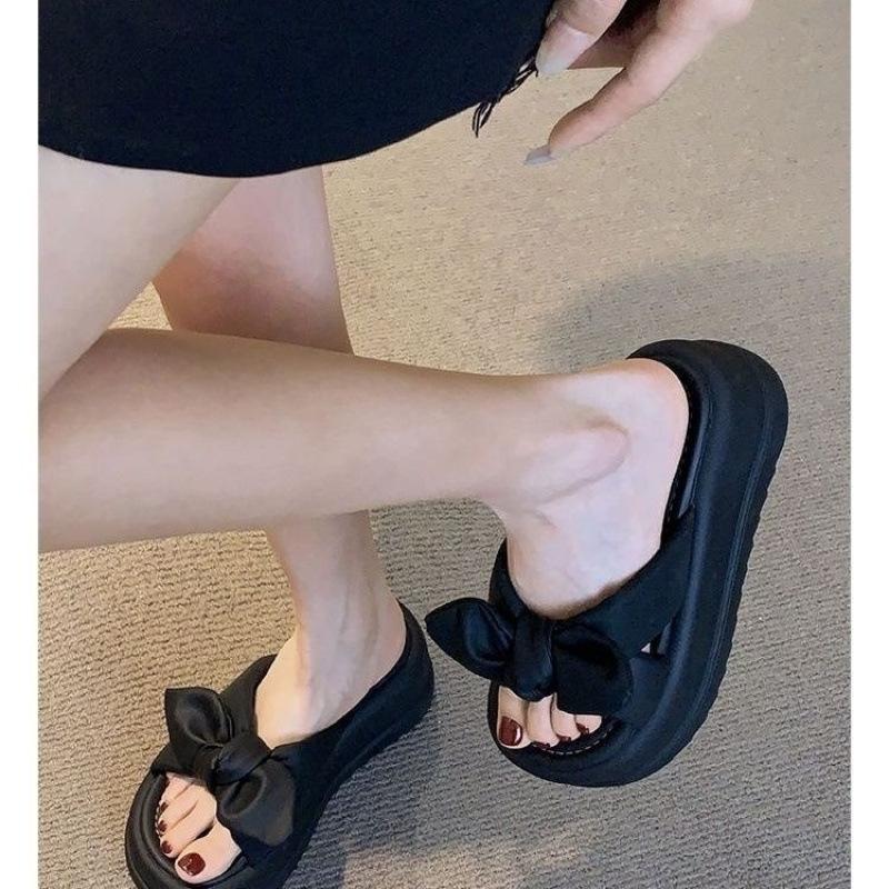 Тапочки женские tide ins популярные летние 2025 новые универсальные увеличивающие толстое дно бант повседневные крутые тапочки tide