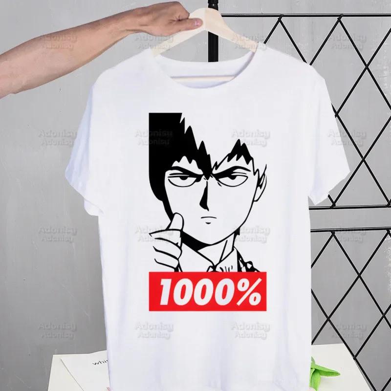 Футболка Mob Psycho 100 Shigeo Kageyama Мужская Ретро Выстиранная Топы Футболки Харадзюку Аниме Манга Футболка Уличная одежда Хип-хоп Футболки
