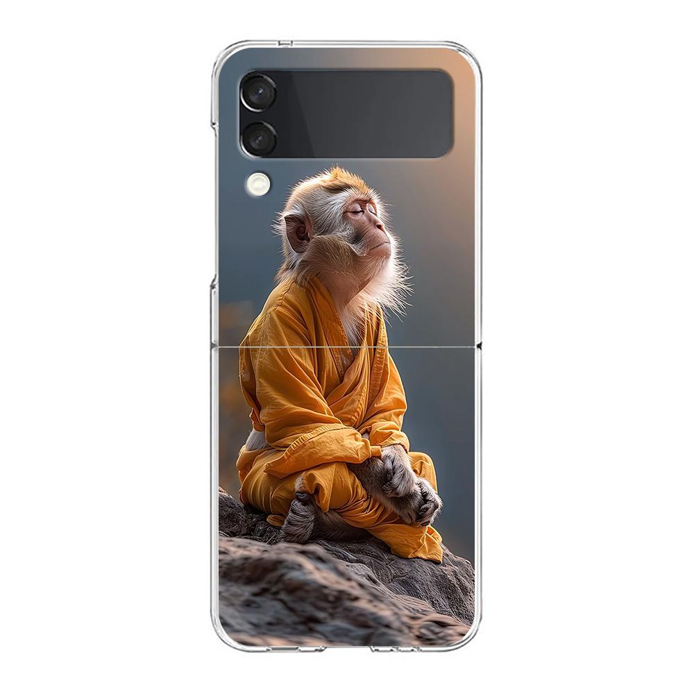 Transparent Phone Case For Samsung Galaxy Z Flip 3 4 5 6 7 Hard Folding PC Z Flip3 Flip4 Cover Cute Funny Monkey