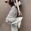 Women Cargo Pants Elastic High Waist Adjustable Drawstring Long Trousers Solid Color Wide Leg Multi Pockets