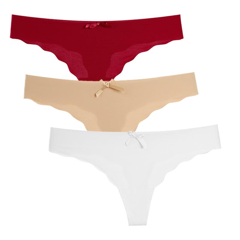 3Pcs/Set Sexy Thongs Women's Ice Silk Panties Underwear Seamless Solid G-String Thongs Low Waist Female Lingerie T-back