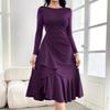 Осень зима элегантное однотонное свободное макси-платье круглый вырез длинный рукав оборки А-силуэт вечерние платья для женщин одежда фиолетовый vestidos