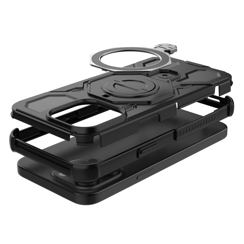 Магнитный чехол для iPhone 15 Pro с вращающейся металлической подставкой, противоударная задняя крышка для телефона из ПК+ТПУ