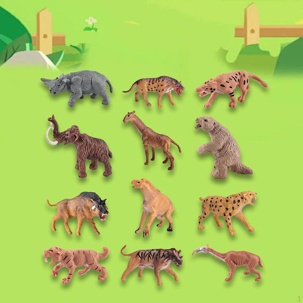 12 Pieces Mini Prehistoric Animal Model Ancient Figurines Primitive Men Toy