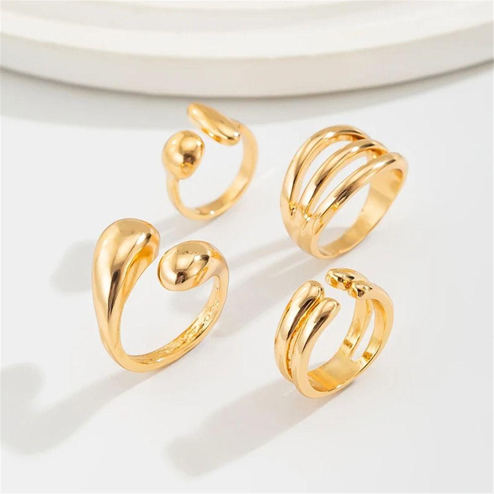4Pcs Stackable Adjustable Open Rings Irregular Finger Ring Jewelry Geometric Rings Set  for Women