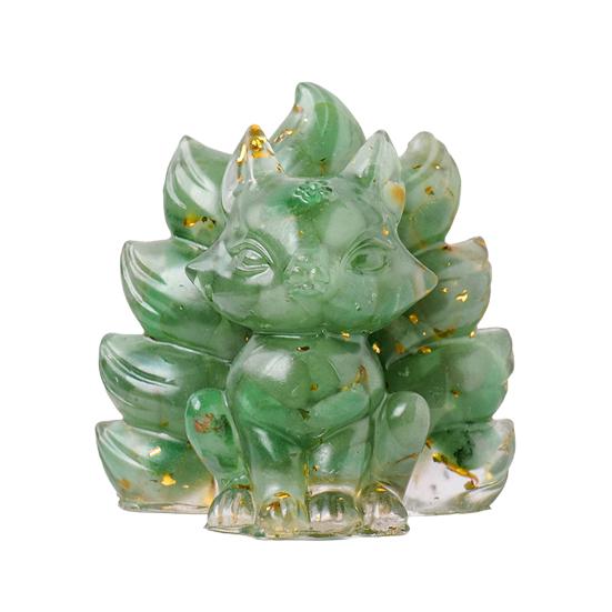 Статуэтка из натурального камня в виде девятихвостой лисы, позитивная целебная энергия, вырезанная вручную из цветного искусственного кристалла, сидящая статуя животного для домашнего офиса и рабочего стола