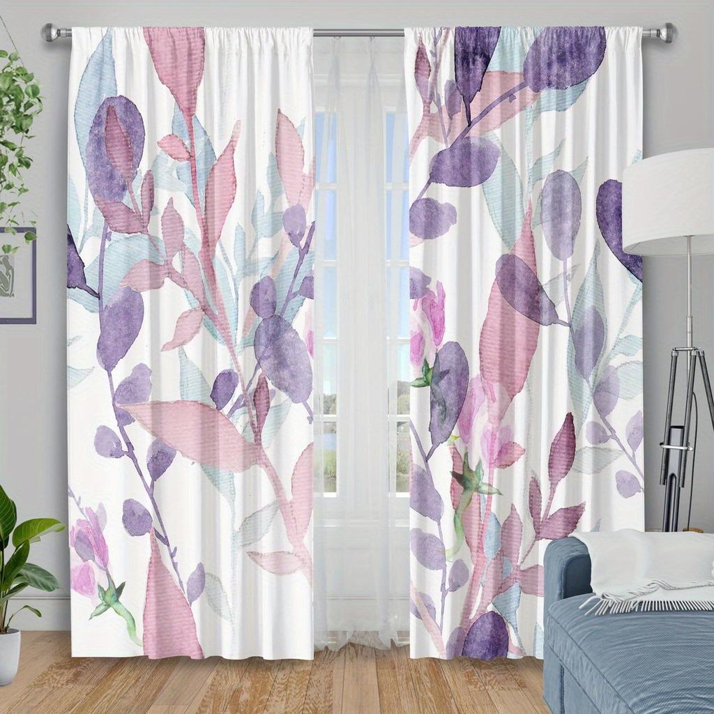2 шт. Шторы с принтом листьев растений, полиэстер, можно стирать в машине, подходят для декора спальни, гостиной, кухни