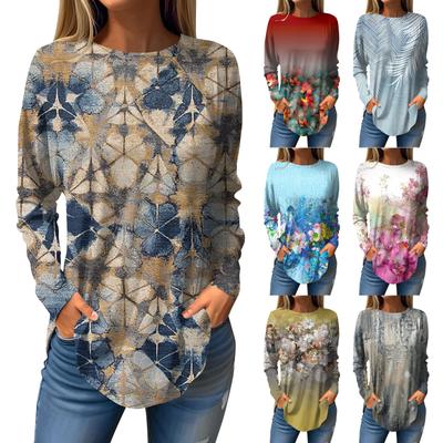 Футболки для женщин, осенний повседневный модный топ с длинным рукавом, пуловер с принтом, топ