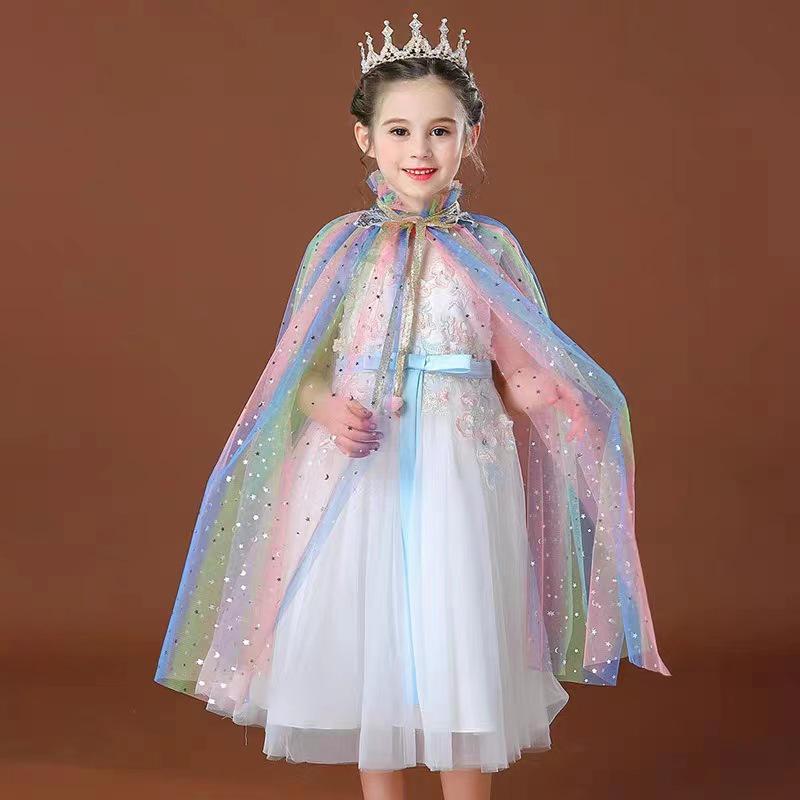 Elsa Frozen Princess Snowflake Cape for Kids - Birthday & Stage Performance Veil