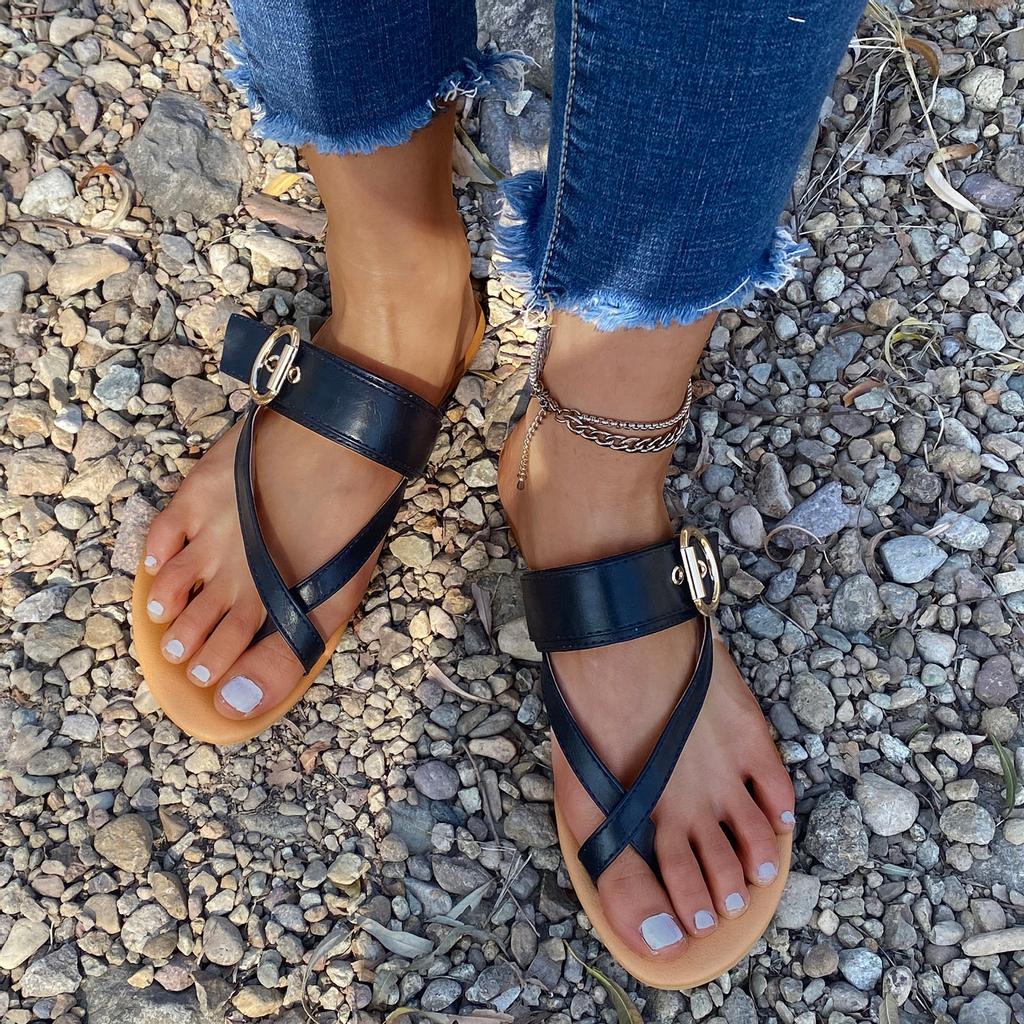 Женские модные повседневные тапочки с кольцом на плоской подошве и уличными шлепанцами