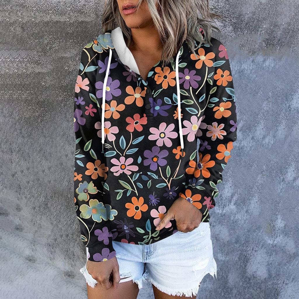 Women's Casual Fashion Long Sleeved Top Printed Round Neck Printed Hoodie