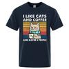 Summer 100% Cotton T-Shirts I Like Cats And Coffee Street Funny  Print T Shirts Street Unisex Women T Shirts Hip Hop Breathable Tee