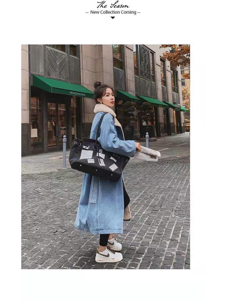 Женская джинсовая парка средней длины с шерстью ягненка (Зимняя коллекция 2025)