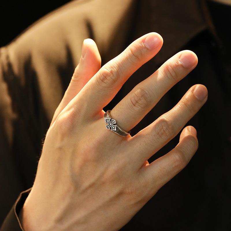 Мужское кольцо с крестом, европейское и американское ретро, универсальное, модное, с открытым концом