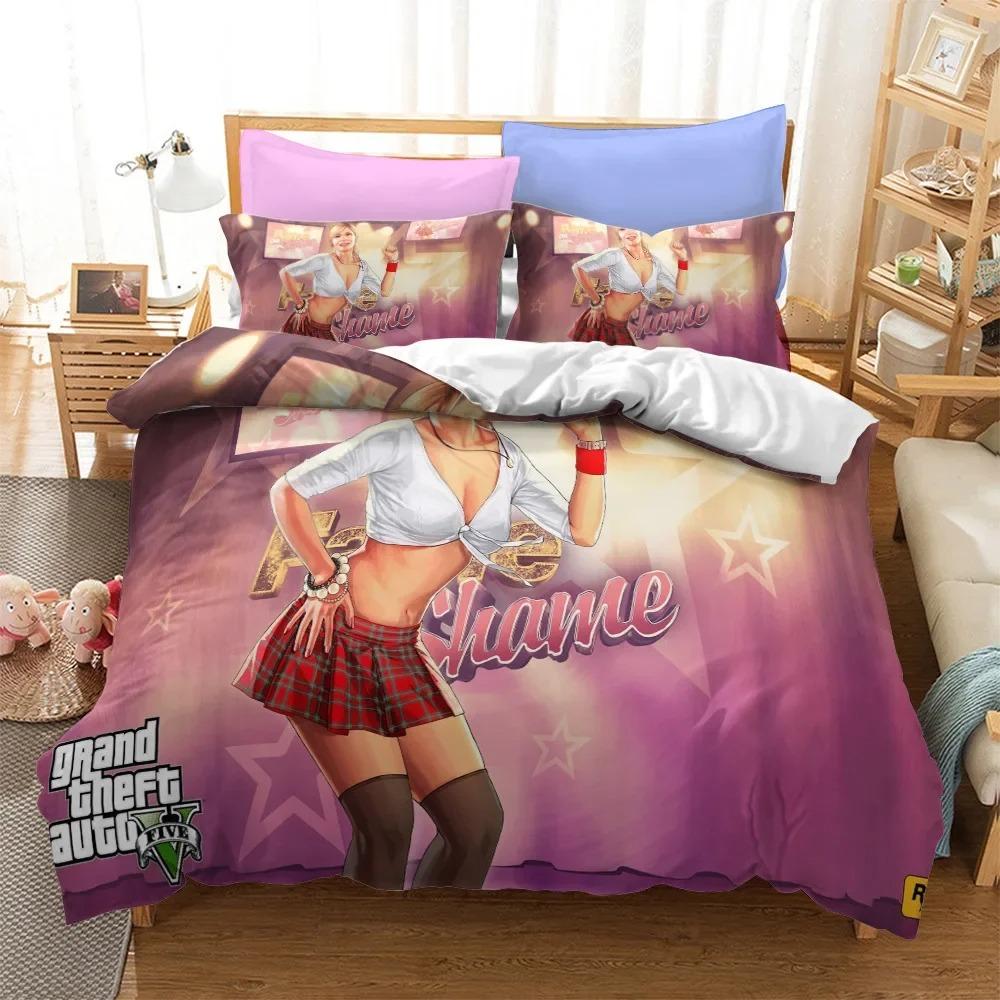 3D G-Grand T-Theft A-Autos Game Duvet Cover Set with Pillowcase Single Double Twin Full Q-Queens King Size Bedding
