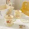 ins cream wind ceramic mug, cute rabbit coffee water cup living room children's household breakfast milk cup