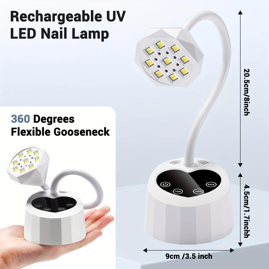 UV LED Nail Light Smart Sensor with 3 Timers Rechargeable Mini Wireless Flash Curing Nail Light Professional Gooseneck UV Light