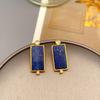 Retro Geometric Lapis Lazuli 925 Silver Stud Earrings - Minimalist Niche Design