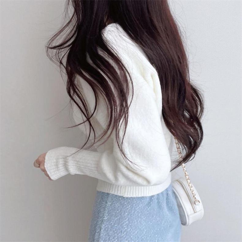 Women's Knitted Cardigan Autumn and Winter New Item Solid Color Slim Fit Short Sweater Cardigan