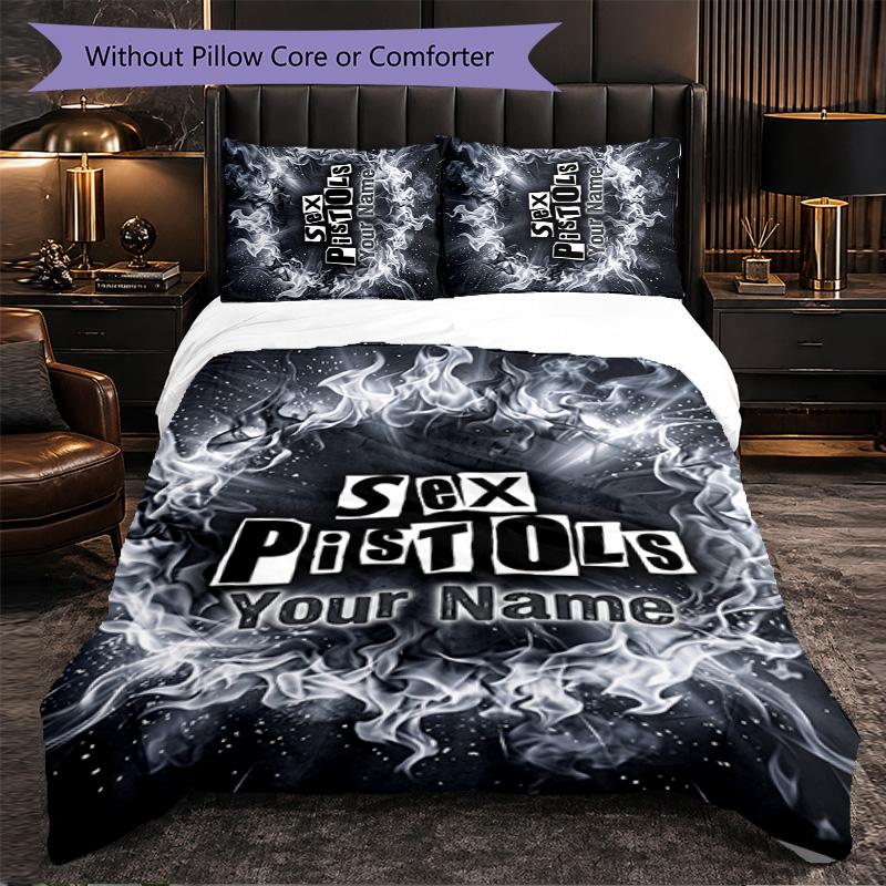 Sex Pistols Customized Name Text Bedding Set, 1 Duvet Cover & 2 Pillowcases Personalized Bedroom Gift
