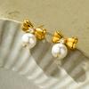 GEMCHIC Women's 18K Gold Plated Stainless Steel Bow Pearl Zircon Heart Earrings