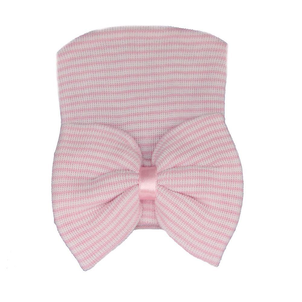 Soft for Baby Girls Stripe Infant Hat Nursery Beanie Newborn Hospital Hat Cap with Bow Baby Hats