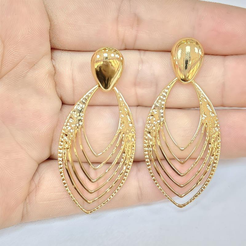 Golden Strand Leaf Earrings, Titanium Steel Gold-plated Non-fading Earrings.