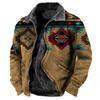 Large Size Autumn and Winter Men's Retro Ethnic Style Printed Zipper Pocket Plush Lined Warm Jacket