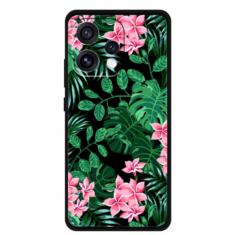Чехол для Oppo Reno15 5G Цветочный Черный Силиконовый Мягкий Защитный Задний Чехол для Oppo Reno 15C 2025 Чехол для Телефона Coque Мультяшные Ракушки