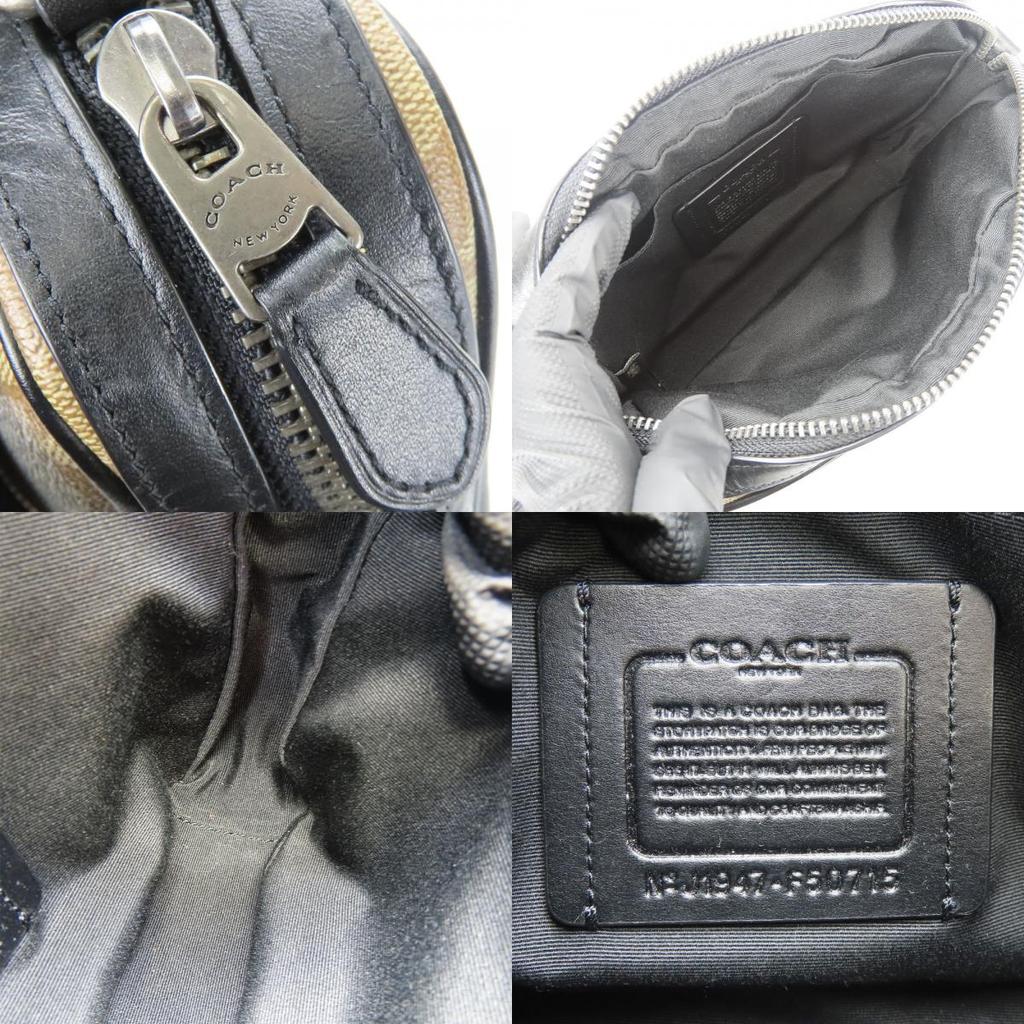 Used COACH Shoulder Bag F50715 Signature PVC/leather Beige Black Diagonally Hung