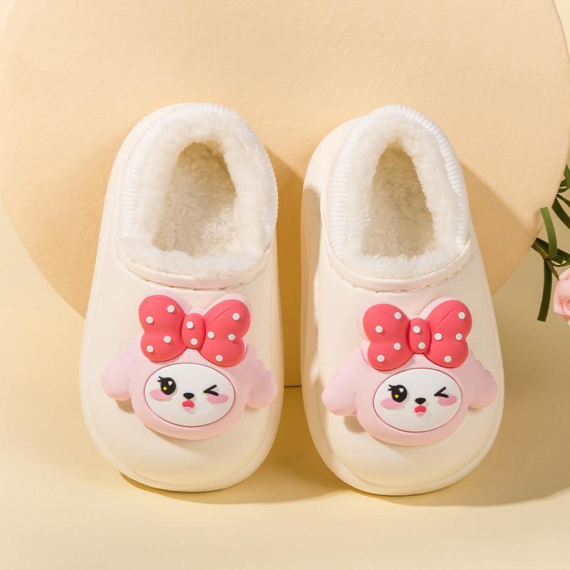 Winter Children's Cotton Shoes with Plush Insulation Cartoon Cotton Slippers for Boys and Girls, Cute Waterproof Fluffy Slippers