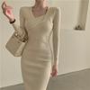 Fall Winter Cross Square Collar Sweater Dresses Women Long Sleeve Bodycon Slim Bottoming Office Party Knitted Dress