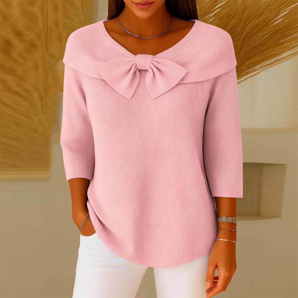 Women's Fashionable Loose-Fit Knitted Casual Solid-Colour Long-Sleeved Top