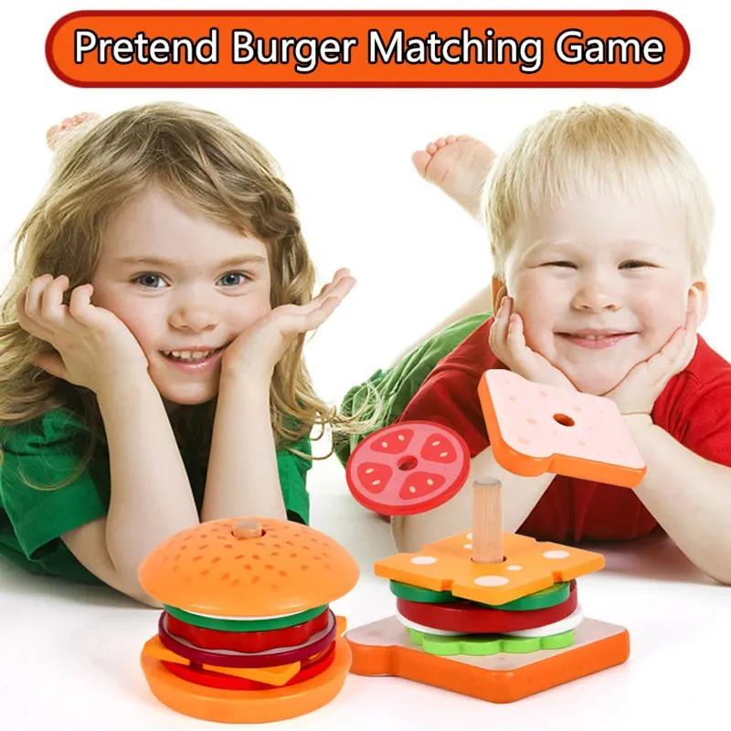 Children Wooden Simulation Fast Food Burger Fries Sandwich Toy Kitchen Playset Assembly Educational Cutting s Kid Friendly Entertaining Fun Safe
