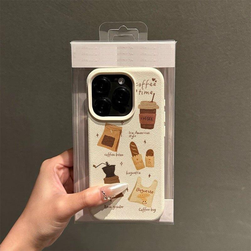 Теплый узор 'Кофейное время' Текстура личи Чехол для телефона Для iPhone 17 16 15 14 13 12 11 Pro Max 17 Air 15 Plus X XS XR 16E Мягкая крышка
