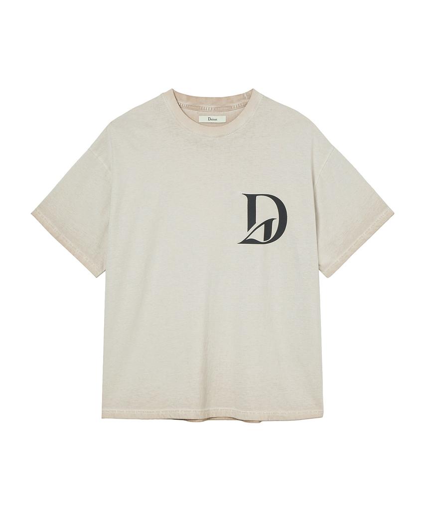 DEINET Washed Logo T-Shirt In Beige