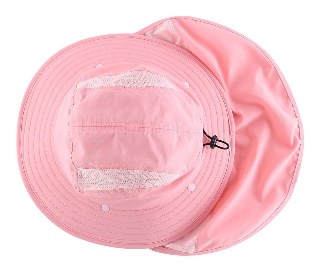 Летняя детская кепка с хвостиком, с клапаном UPF, быстросохнущая, широкополая шляпа от солнца, защита от УФ-лучей, шляпа сафари, детская шляпа для рыбалки для девочек, розовая, 50+