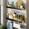 Wall Mounted Kitchen Spice Rack Aluminum Shelf Organizer Black Gold Minimalist Hanging Storage Countertop Or