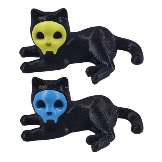 Подставка для ручек в виде кота, 3D-печать, украшение в виде черного кота, фигурка кота со съемной маской-черепом для дома, офисного стола, украшение на Хэллоуин