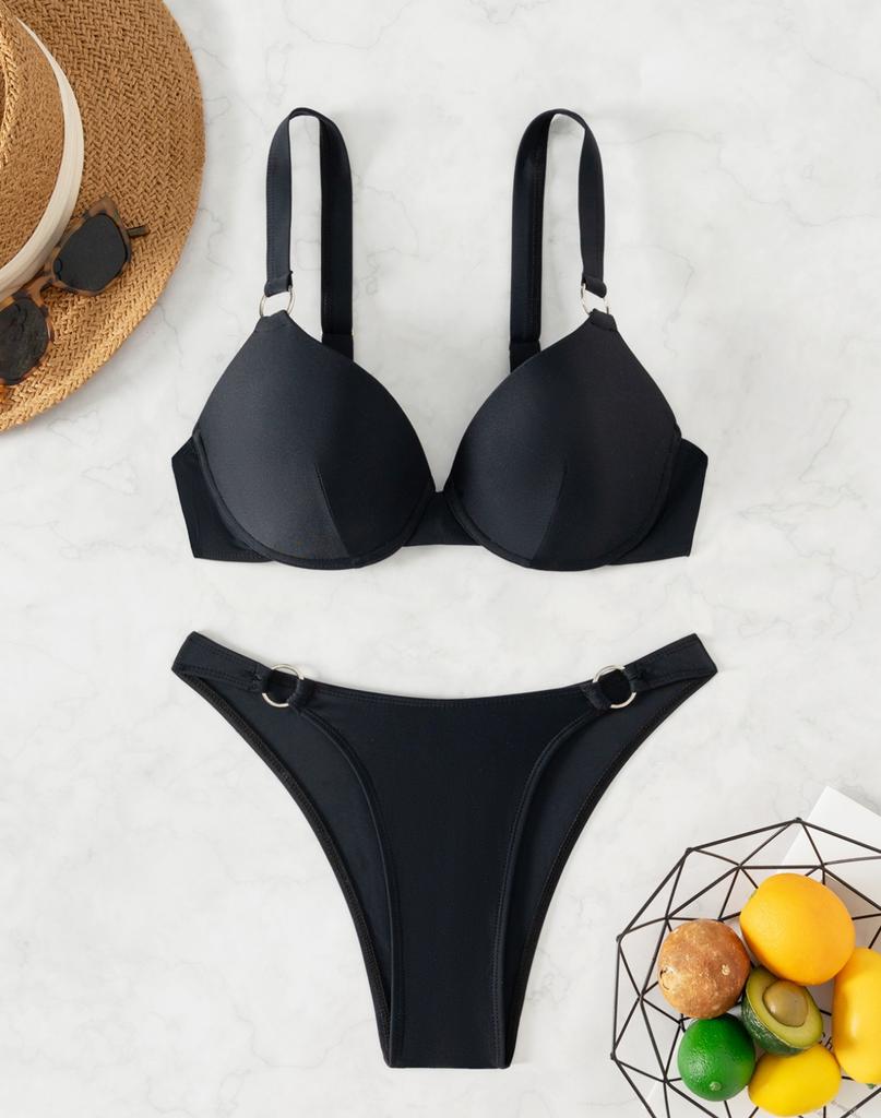 Женский купальник сексуальный черный с жесткой спинкой, широкими бретелями, завязками сзади, высокой талией, бикини, раздельный комплект, пляжная одежда, купальные костюмы