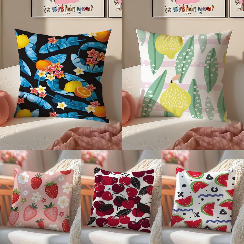 Full print pattern of fruits Art Cushion Cover Pillowcase Short Plush Invisible zipper Room Sofa Cushion Cover
